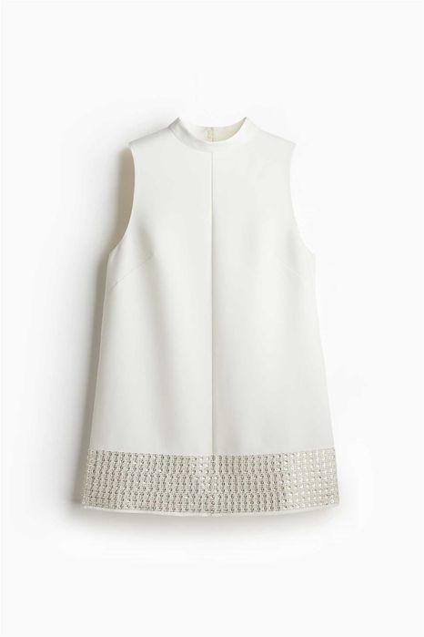 Sukienka mini tunika z koralikami XS nowa kolek biała PROMOCJA EDITION