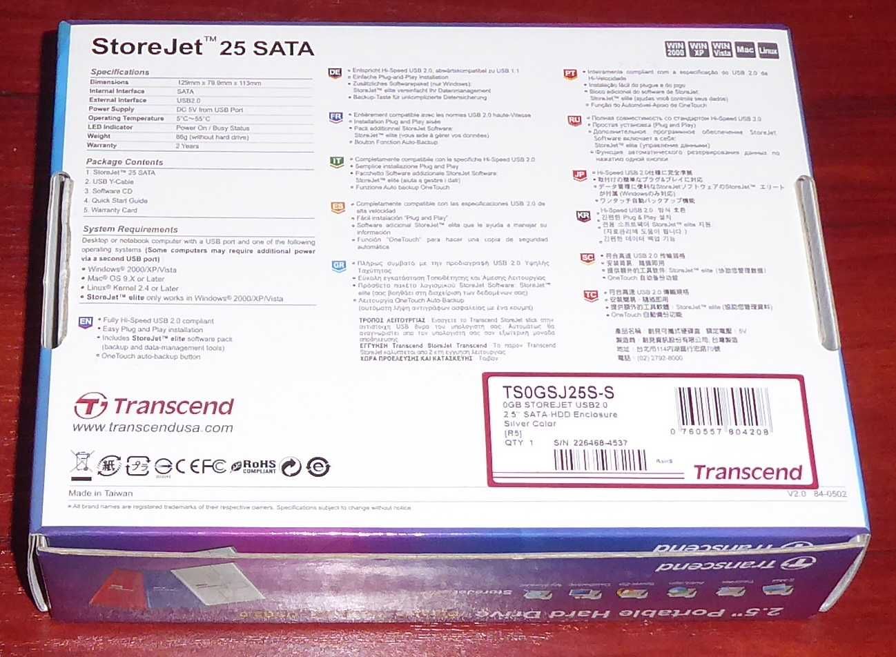 TRANSCEND TS0GSJ25S-S Obudowa HDD 2,5" Srebrna