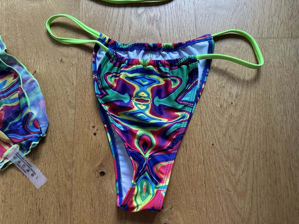 Bikini 3 częściowe shein L z chustą neon kolorowe