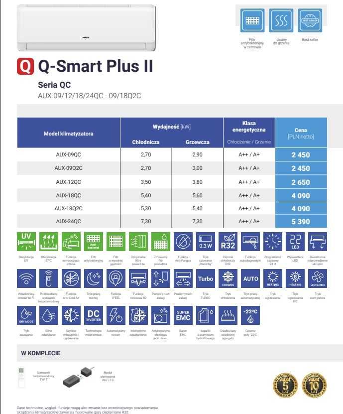 Klimatyzator AUX-12Q2C Q-Smart Plus II 3,5 kW zestaw