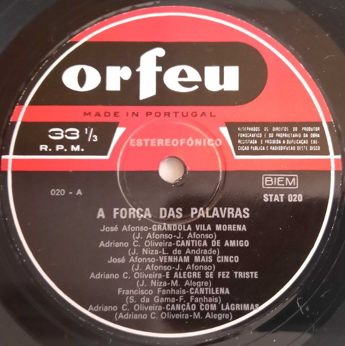 José Afonso + Adriano + Fanhais, etc.	- - - -A Força das Palavras	- LP