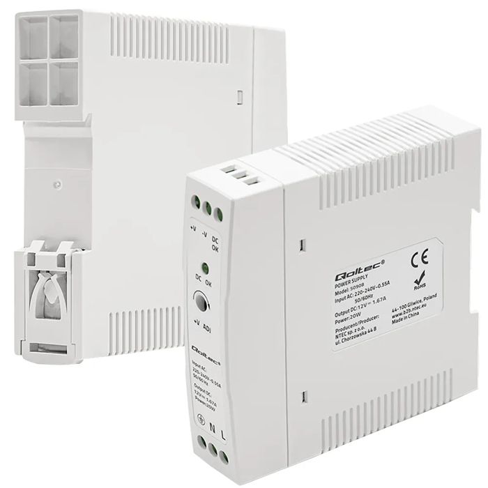 Zasilacz na szynę DIN SLIM 12V 20W 1.67A Qoltec 50908