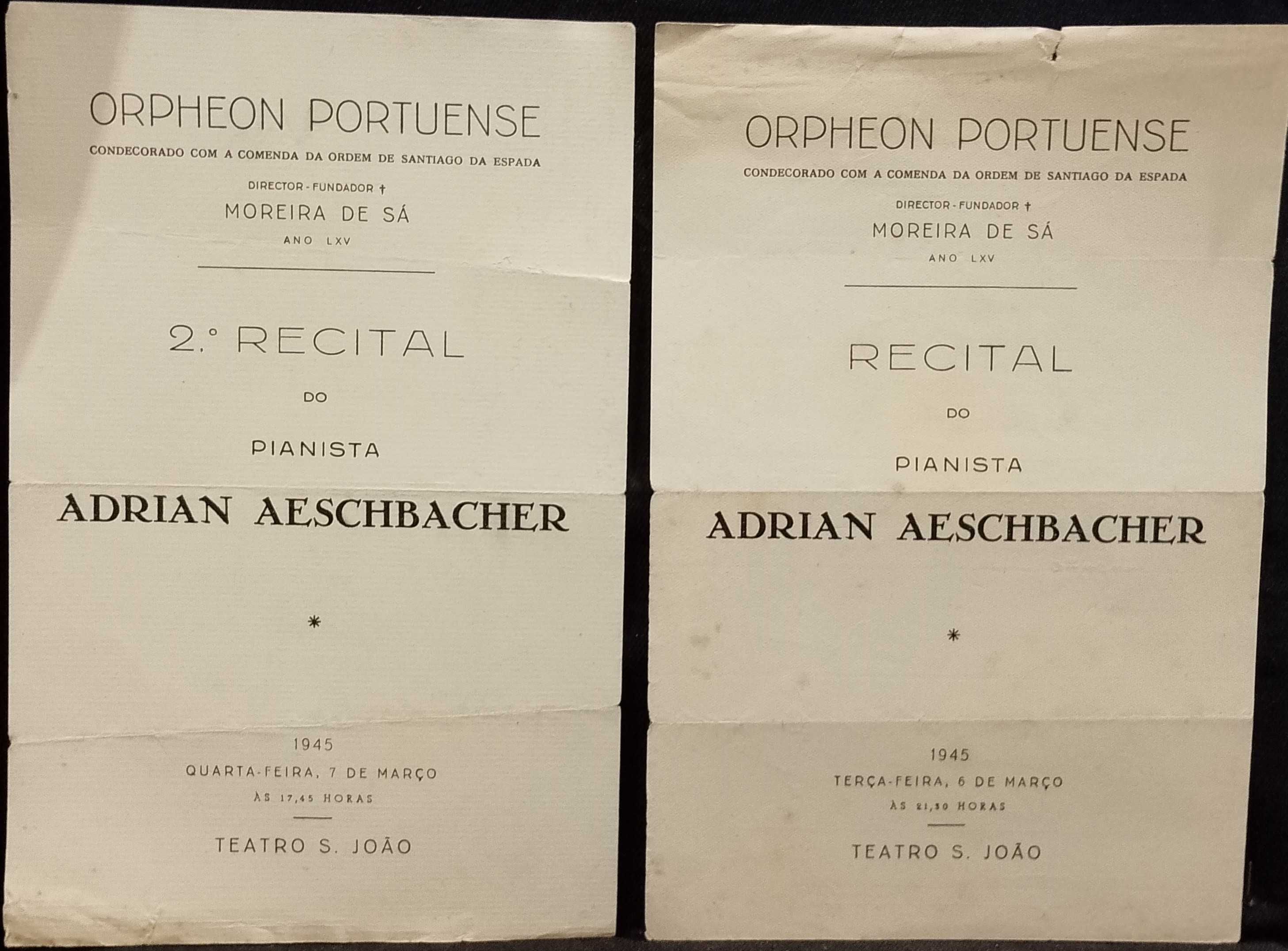 Programa Teatro S. João 1945 Pianista Adrian Aeschbacher