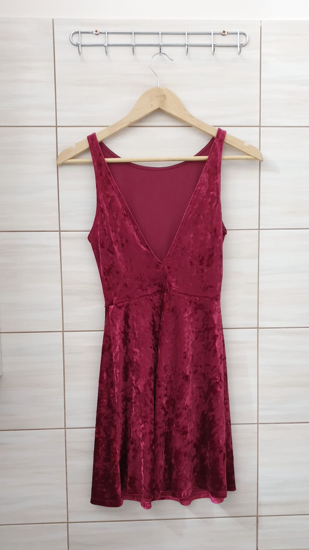 Nowa welurowa bordowa burgundowa sukienka H&M 32 XXS