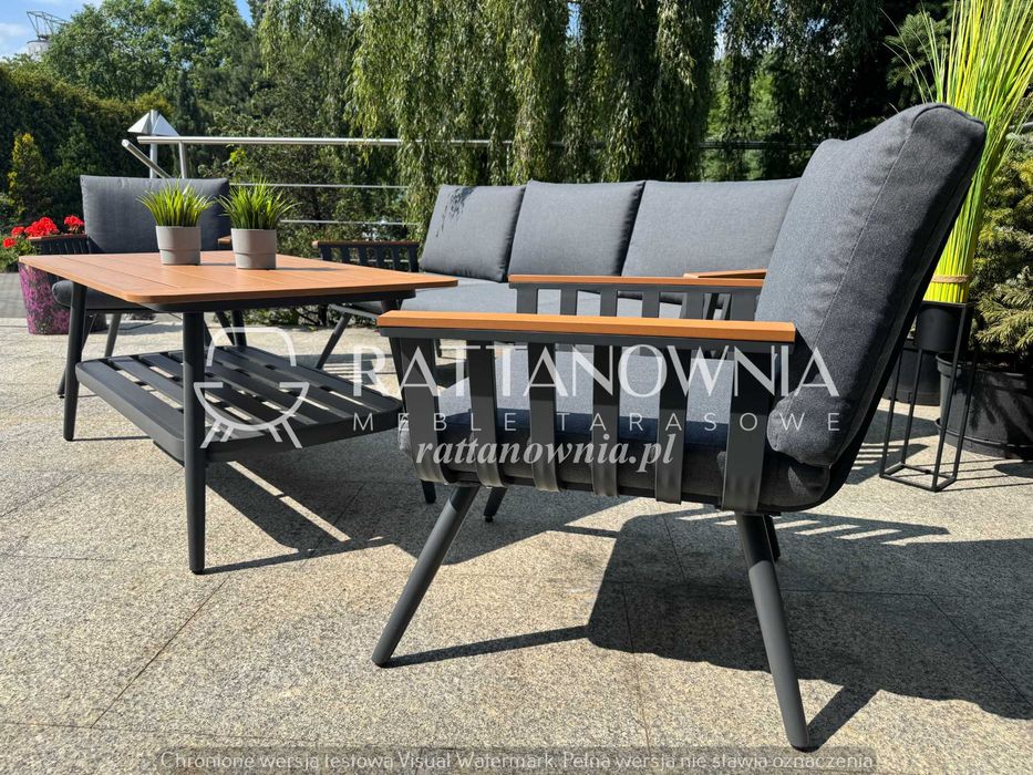 Komplet Mebli Ogrodowych Aluminiowy Zestaw na Taras Antracyt WYPRZEDAŻ