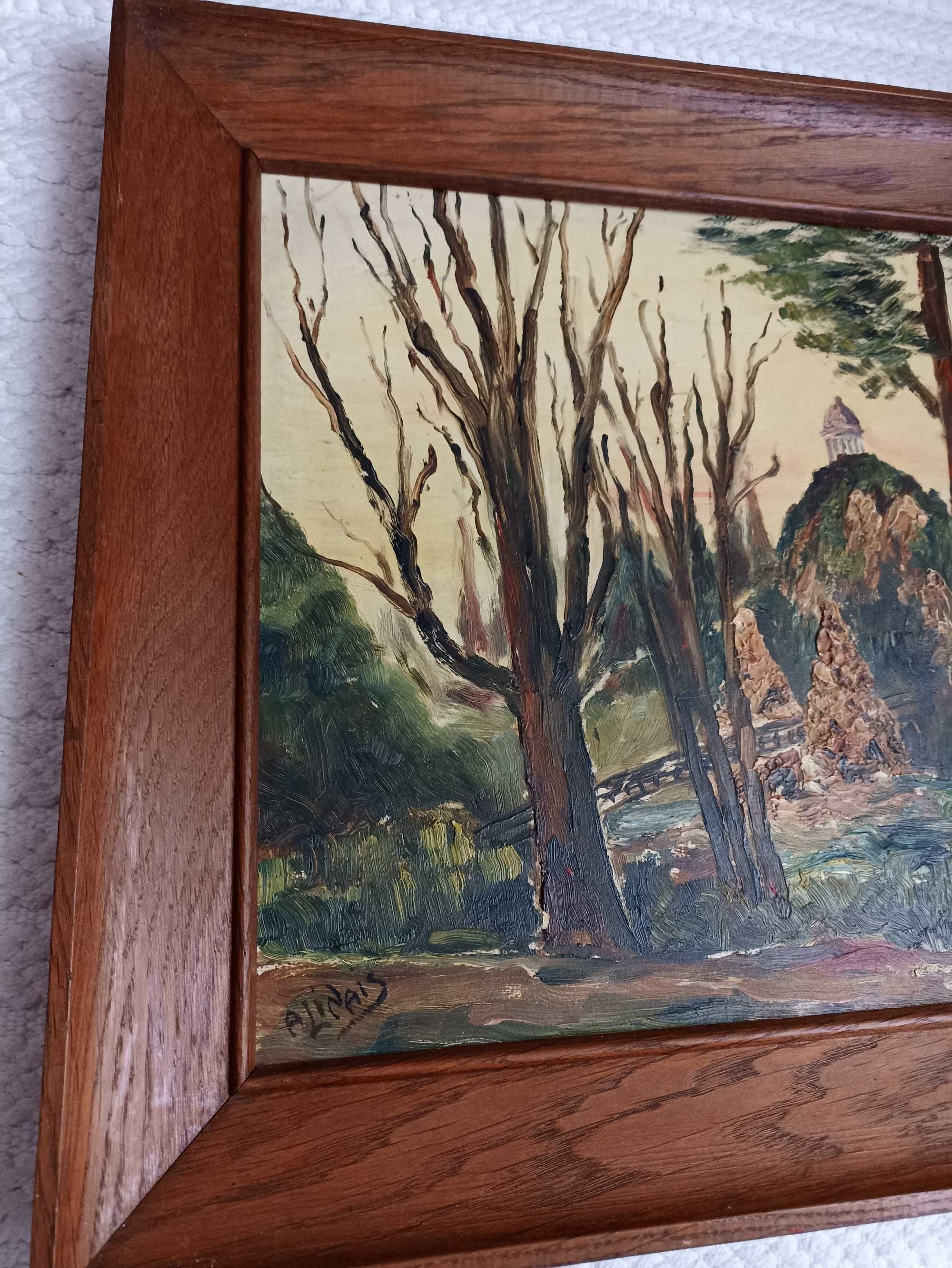 Quadro antigo assinado pintado a óleo anos 40s/50s com moldura