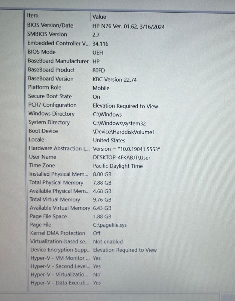 Pc portatil HP i7, 8gb, 256gb ssd, Windows Pro