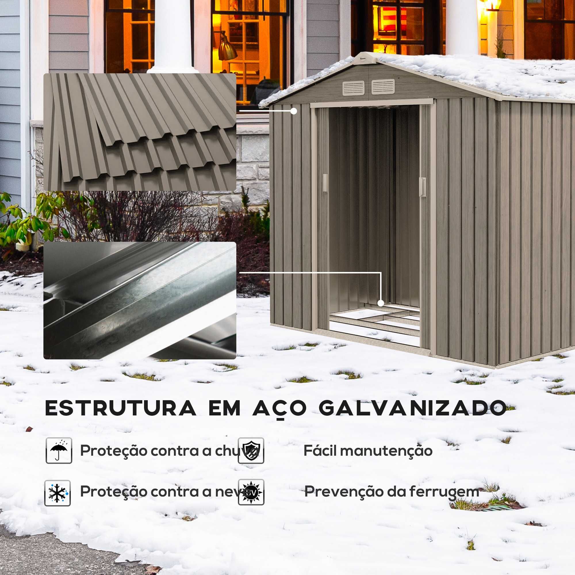 Abrigo de Jardim Metálico 213x130x185cm Efeito Madeira NOVO