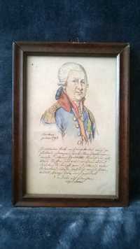 Portret generała, rysunek piórkiem, kolorowany