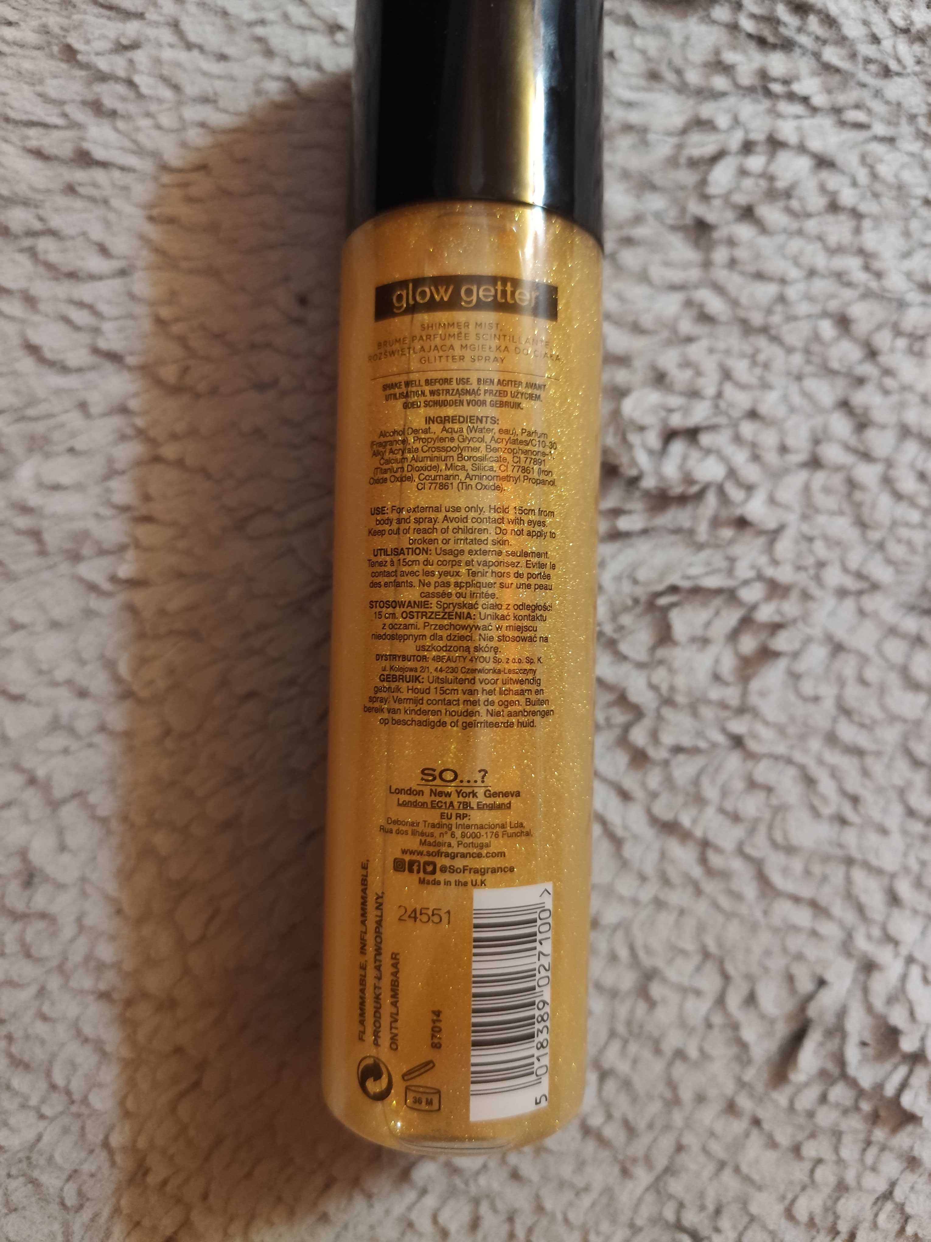 Spray ze złotym brokatem lśniąca zapachowa mgiełka do ciała by so...