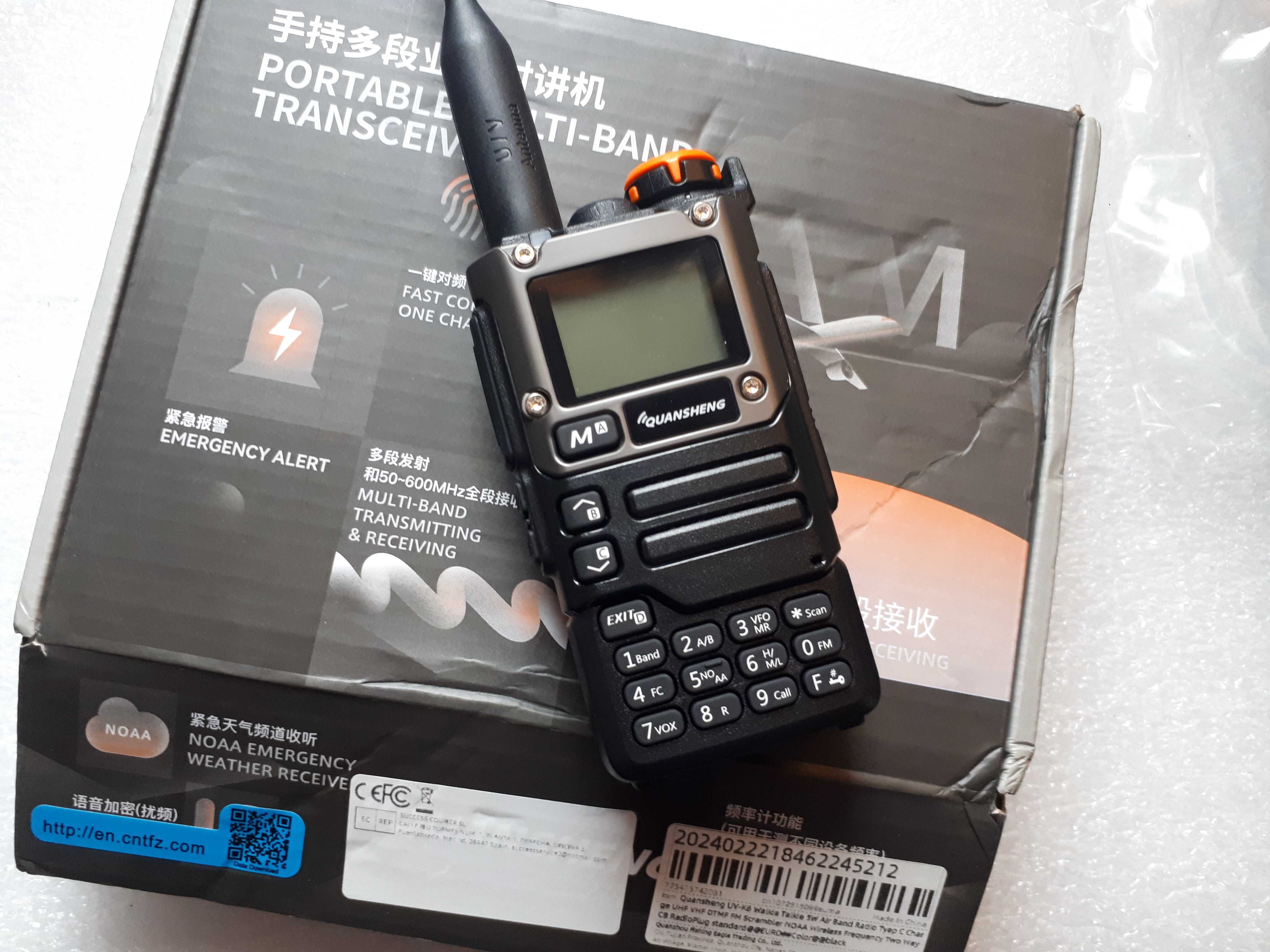 Quansheng UV-K6 radiotelefon KF, UKF, HF, VHF, CB 18-1300MHz