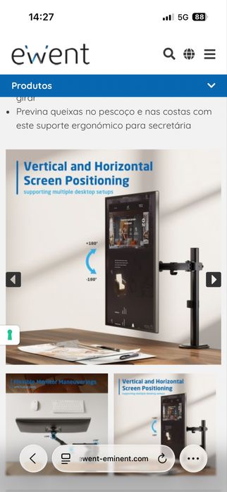 Suporte EWENT EW1510 para mesa de monitor, 1 monitor de até 34", VESA