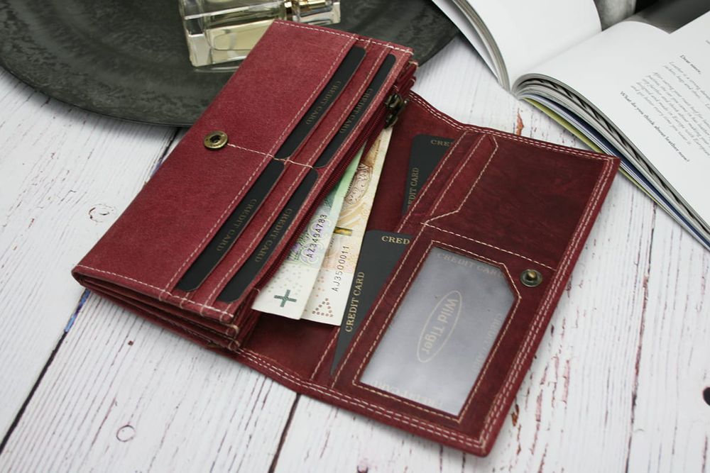 portfel damski skóra nubuk wild tiger - ciemnoczerwony