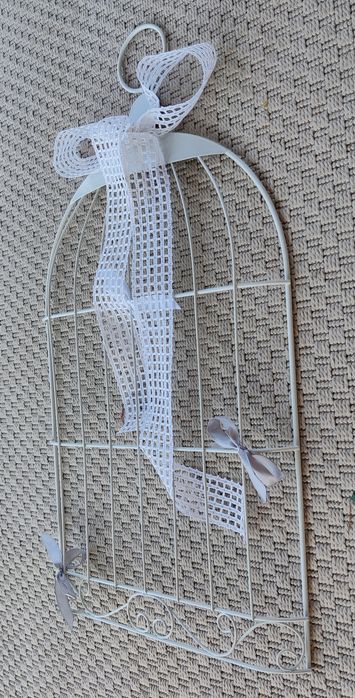 Ozdoba biała klatka ramka na zdjęcia ptaki ślubne bride married wiesza