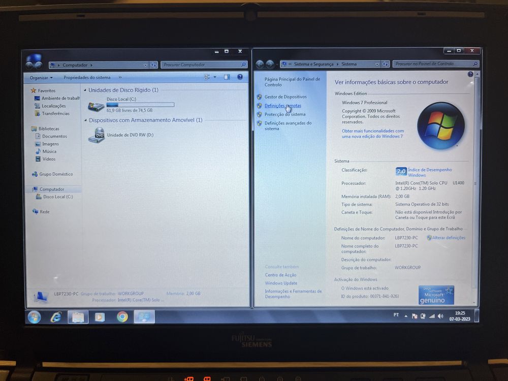 Portátil Fujitsu Siemens Lifebook P7230