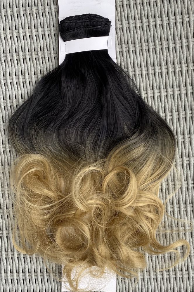 Włosy doczepiane, czarny / blond / ombre, clip in ( 400 )