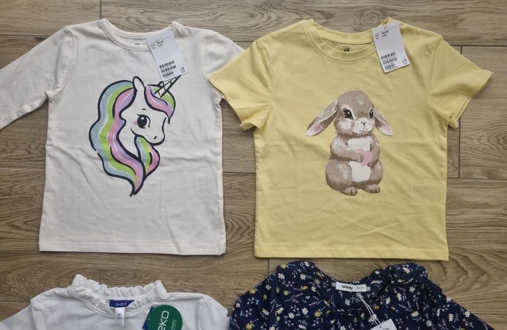 3 x Bluzka + 1 x Koszula dziewczynka rozm. 98/104 / H&M / Okaidi / Sin