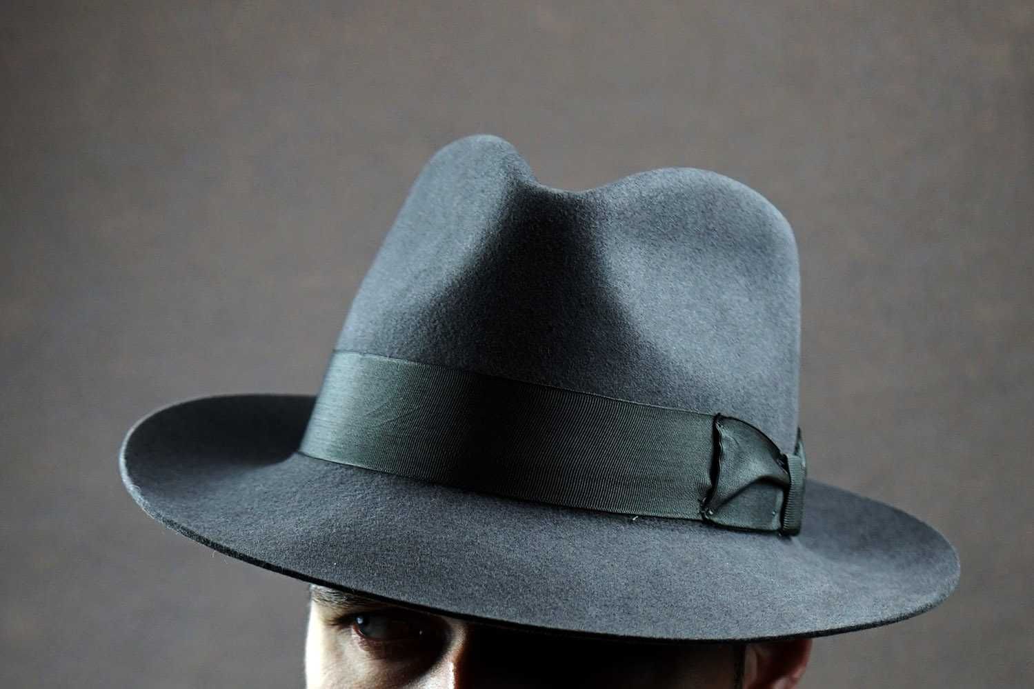 NOWY męski kapelusz fedora szary wełniany filcowy vintage retro R56 57