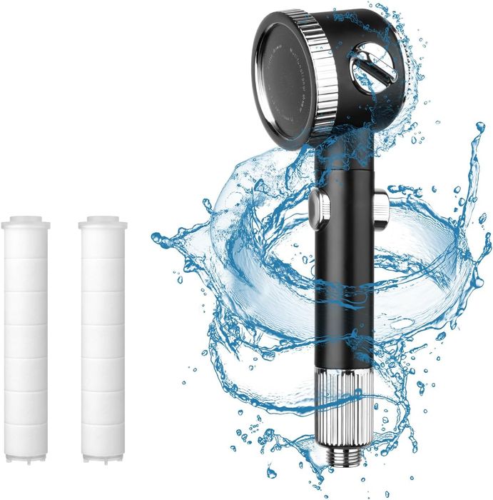 Nowoczesna słuchawka prysznicowa z filtrem, wysokociśnieniowa, czarna