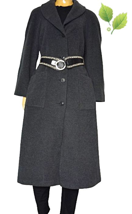 Piekny Wełniany trapezowy Płaszcz midi Wełna kaszmir l xl 40 42