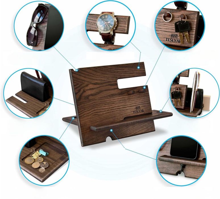 ORGANIZER biurko DREWNIANY stacja DOKUJĄCA STOJAK na telefon, prezent