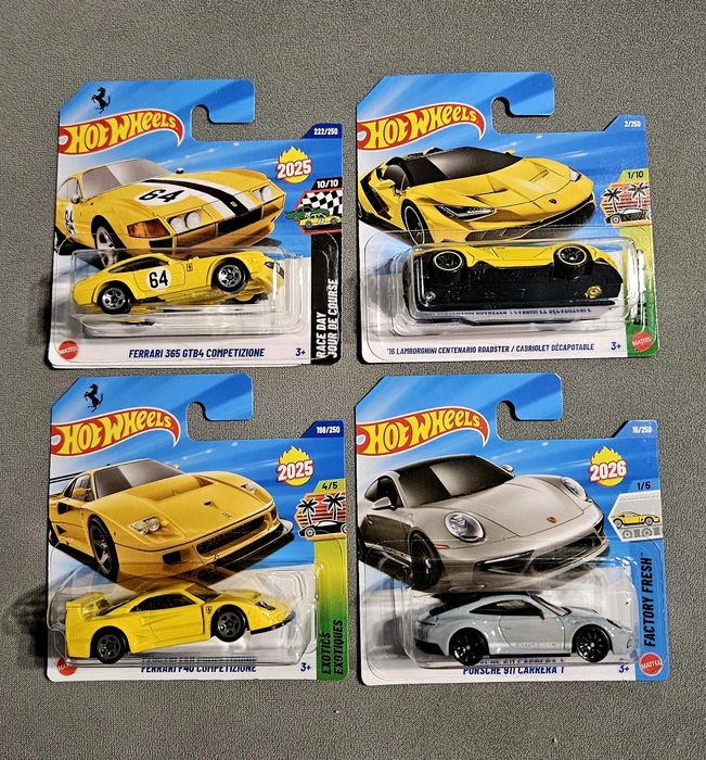 Hot Wheels 4szt. Case A 2026 Ferrari, Lamborghini Porsche idealne!!