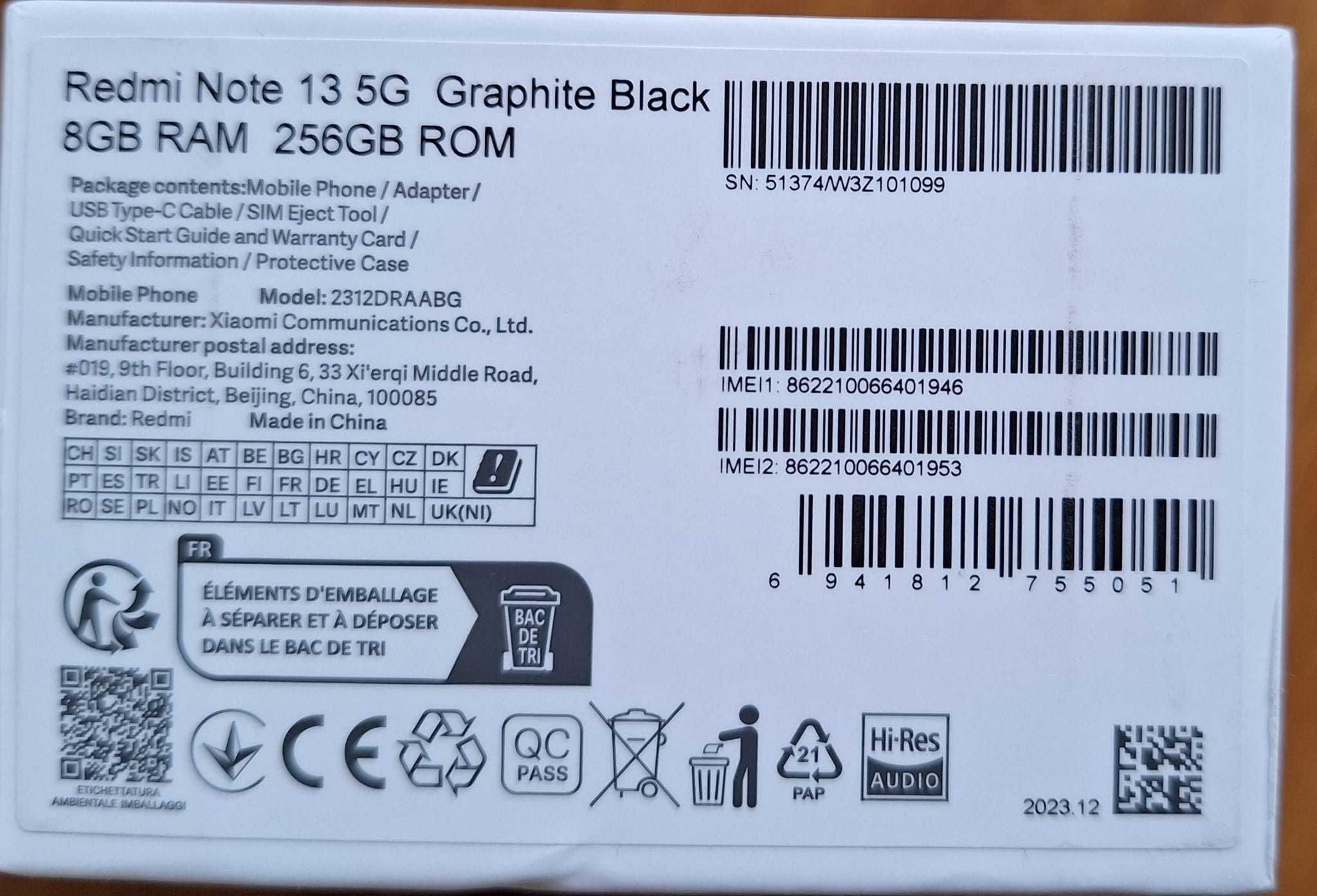 Xiaomi Redmi Note 13 5G 8 GB / 256 GB 5G czarny grafit
