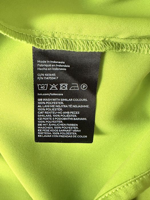 H&M satynowa sukienka kopertowa limonkowa XL dekolt V neonowa