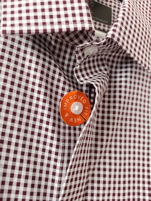 Nowa koszula w kratę Marks Spencer biała burgundowa bawełna