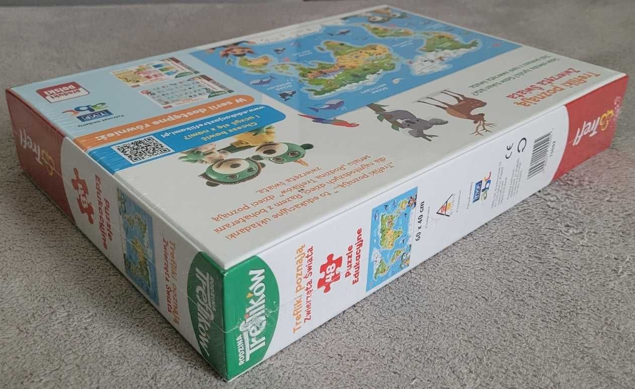 Puzzle edukacyjne Trefliki poznają Zwierzęta świata, 48 elementów,NOWE