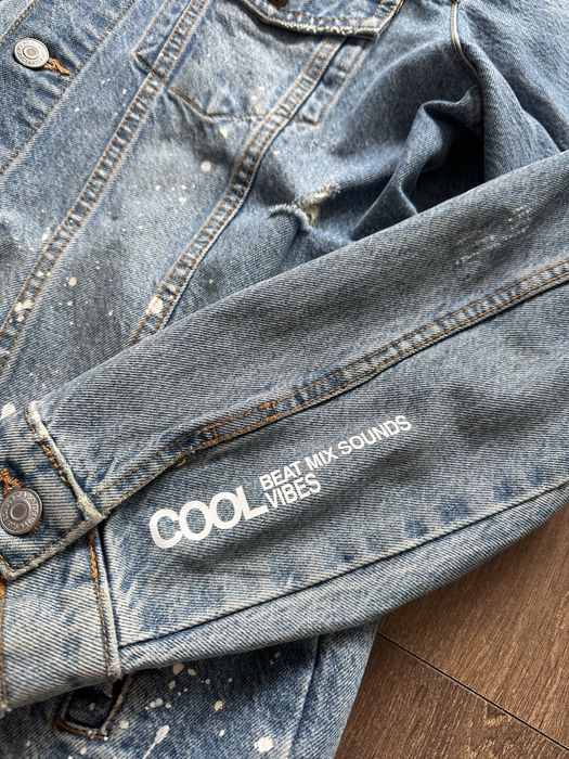 Zara kurtka jeansowa bejsbolówka rozpinana niebieska z nadrukiem