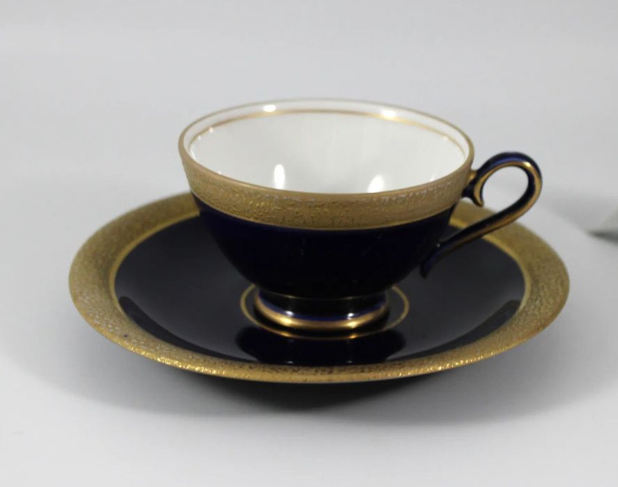 Porcelana Turyngia ILMENAU ECHT Kobalt Złocony serwis MOKKA