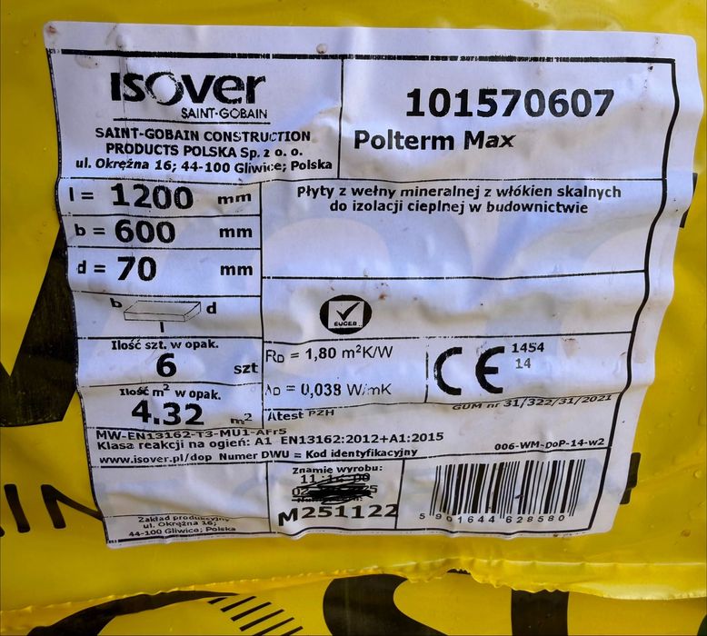 Wełna Skalna Prasowana 7cm