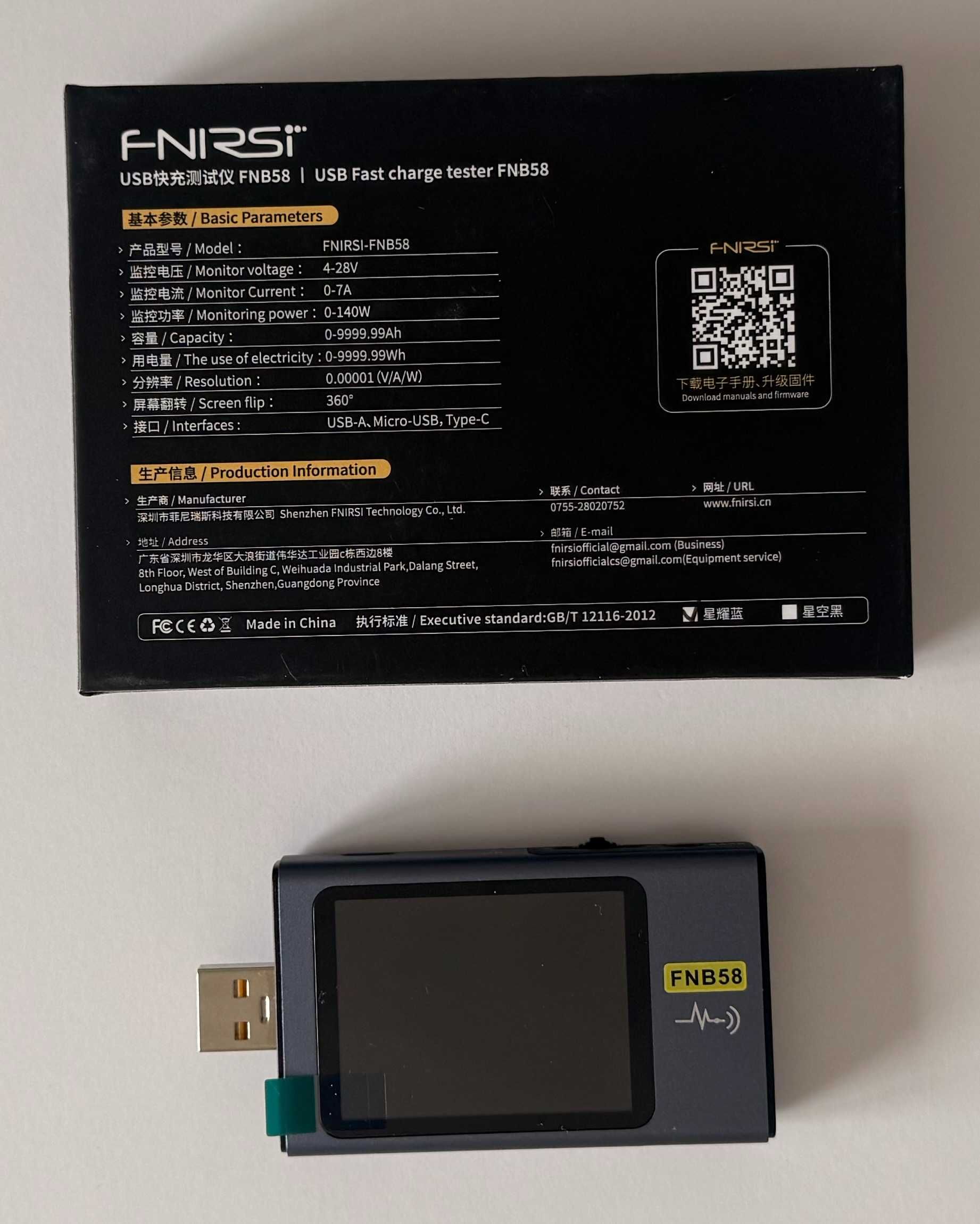 Fnirsi FNB58 z bluetooth miernik tester portu USB oraz przewodu