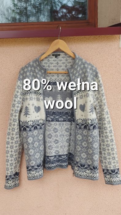 sweter wełniany 80% wełna wool carlaf na zamek ciepły