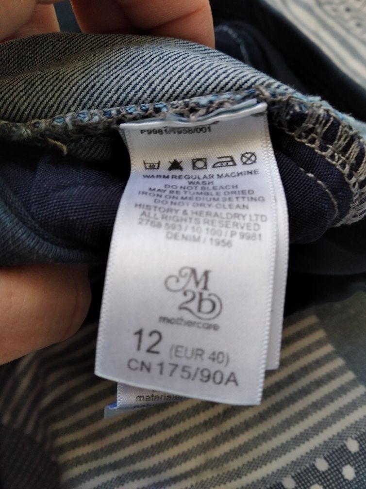 Elastyczne spodnie jeansy ciążowe z pasem Mothercare r.40