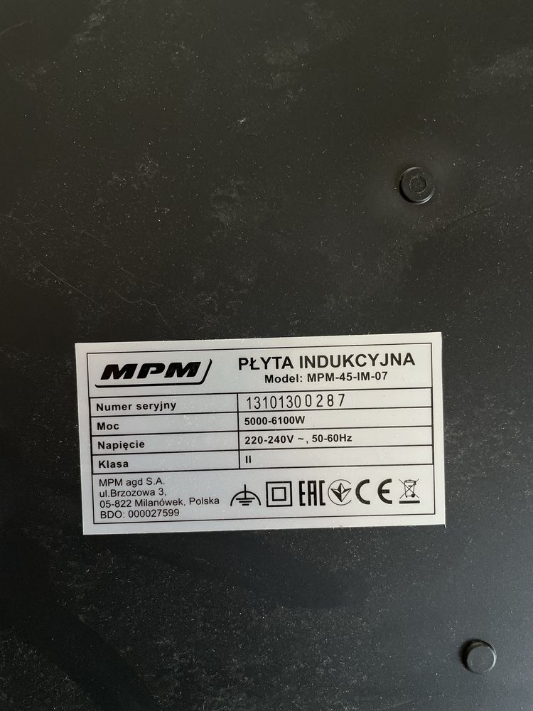 USZKODZONA plyta indukcyjna Model: MPM-45-IM-07