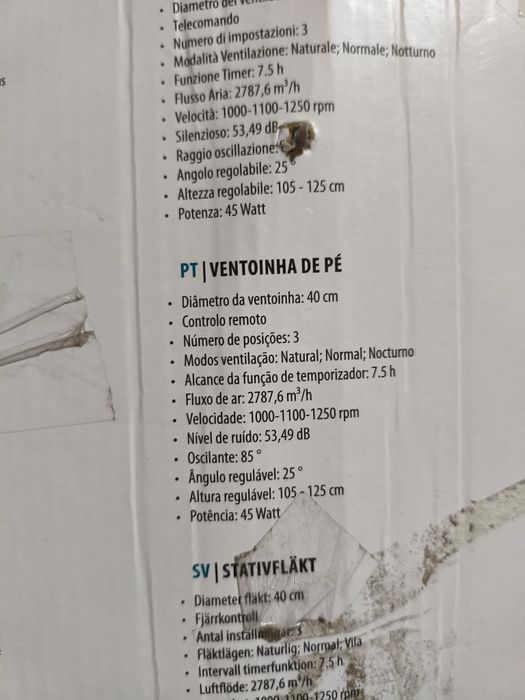 Ventoinha de pé de 40cm e 45w altura regulável 105-125cm