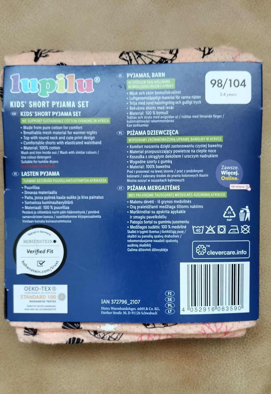 Lupilu lekka piżama dziewczęca dwuczęściowa - rozmiar 98/104