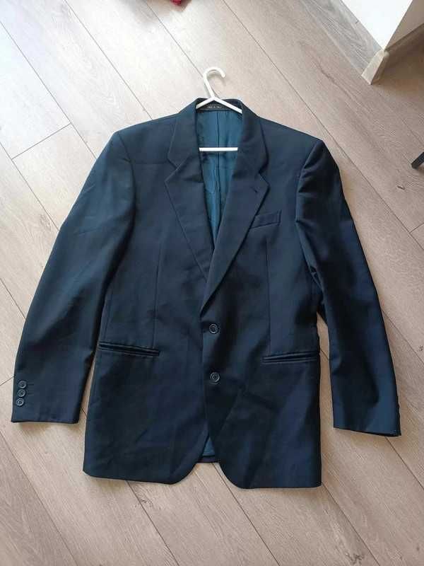 Włoska, elegancka, granatowa marynarka wełna L XL