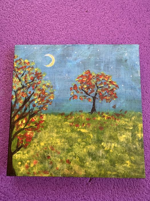 Картина аквареллю. Пейзаж. Осінній вечір