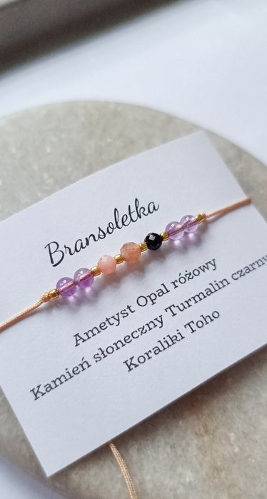 Bransoletka rękodzieło kamienie naturalne ametyst k słoneczny opal