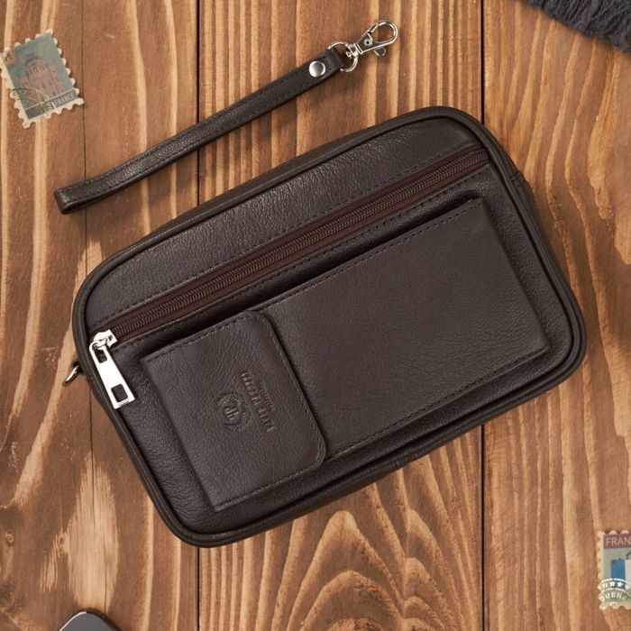 saszetka męska do ręki skórzana dwukomorowa brązowa paolo peruzzi