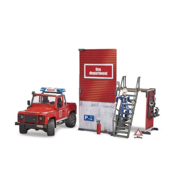 Bruder.Игровой набор Брудер пожарная станция с Ленд Ровер Land Rover