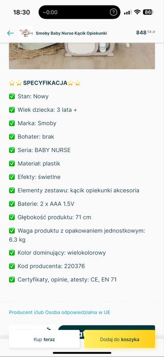 Smoby kącik opiekunki z dodatkowym krzesełkiem