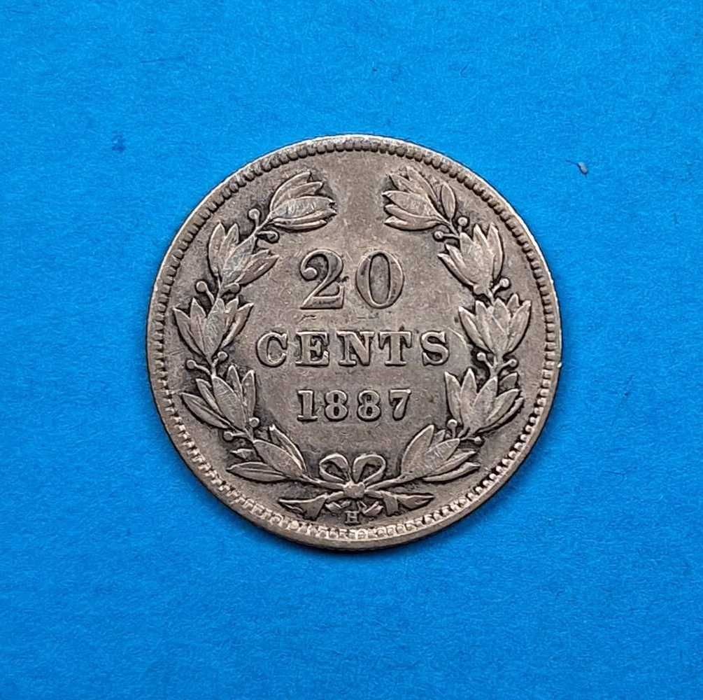 Nikaragua 20 centavo rok 1887, dobry stan, srebro 0,800