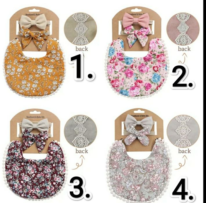 Śliniaczek ozdobny + opaski do włosów dla dziewczynki handmade vintage