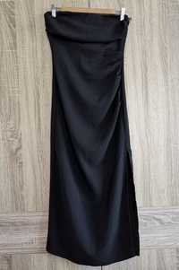 Nowa czarna sukienka midi Zara M 38 z rozcięciem i marszczeniem tube