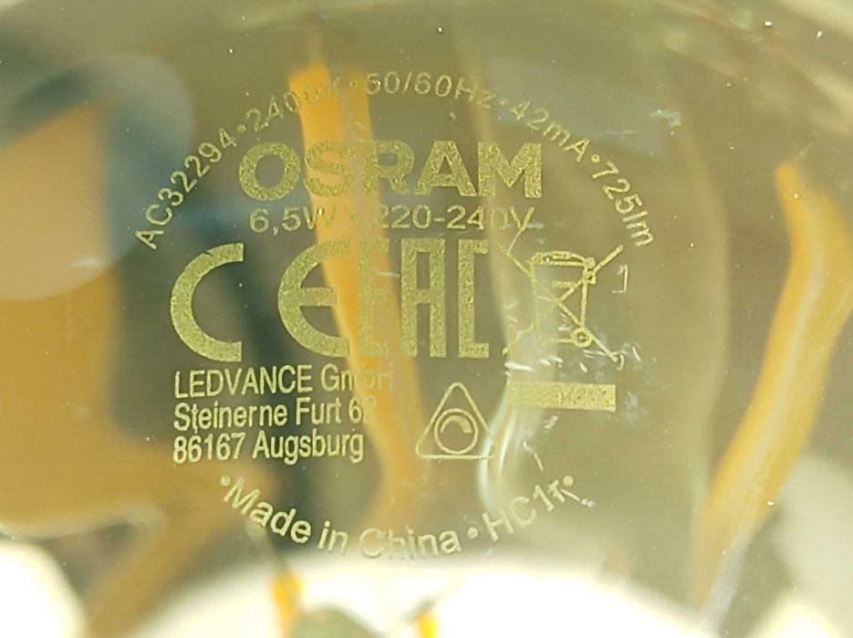 Duża żarówka LED Filament Globe Vintage 1906 OSRAM 6,5W=55W  725lm E27