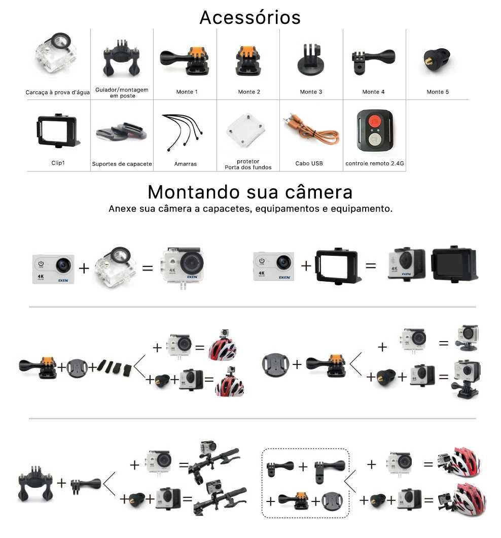 Camera de ação 4K à prova de água